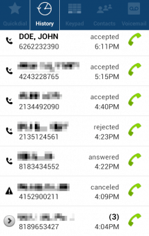 Call History in the Android App