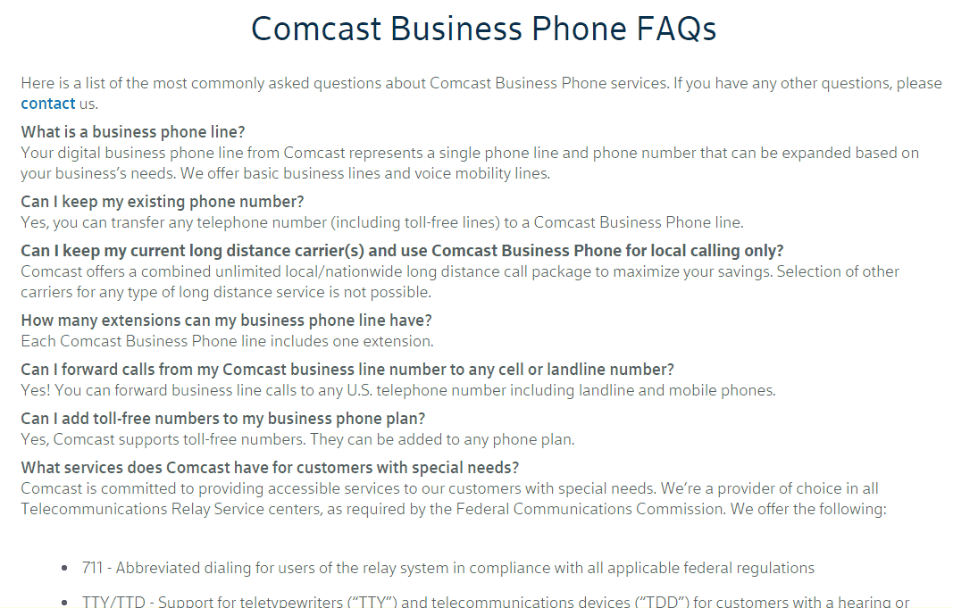 Comcast Business Phone FAQ