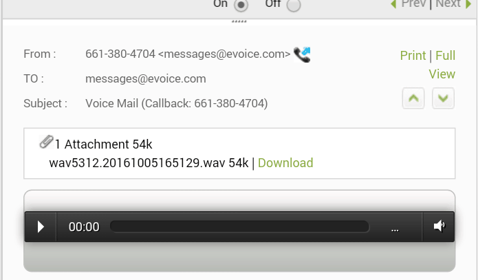 Voicemail Box in the Mobile Version