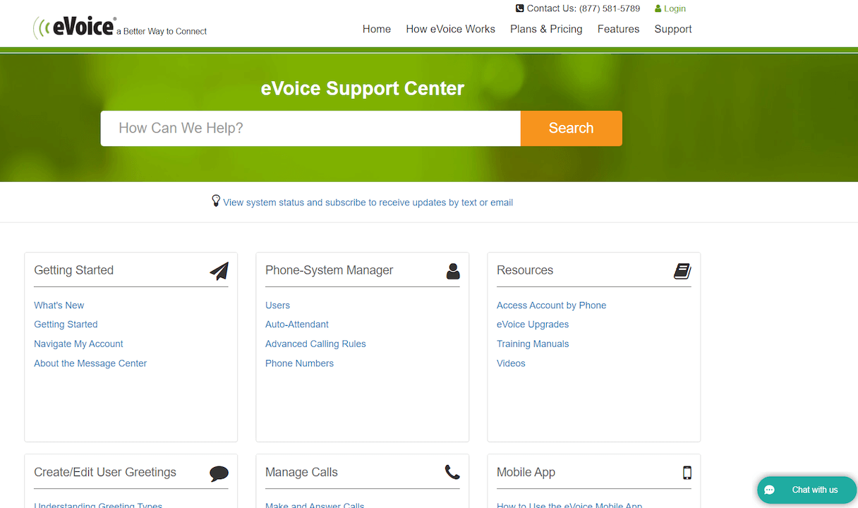 eVoice's Support Page
