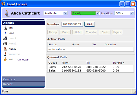 Agent console of FlexCall Center software