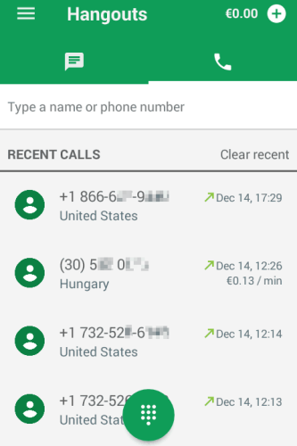 google hangouts call with my number