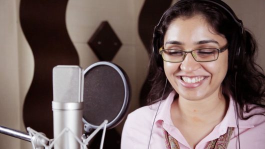 Recording Greeting in Professional Voice Studio