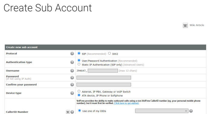 VoIP.ms Sub Accounts
